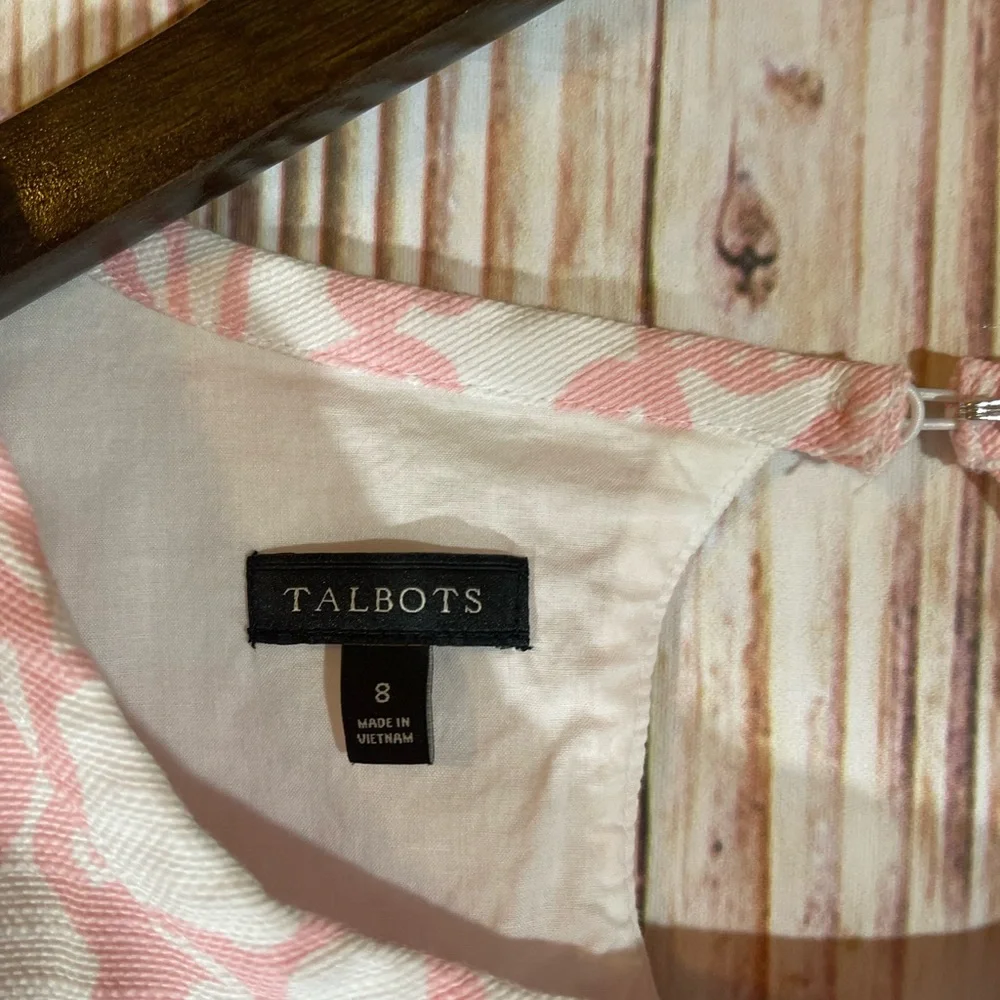 Talbots Dress Womens 8 Pink White Floral Sheath Lined Keyhole Back Zip Career - Picture 3 of 4
